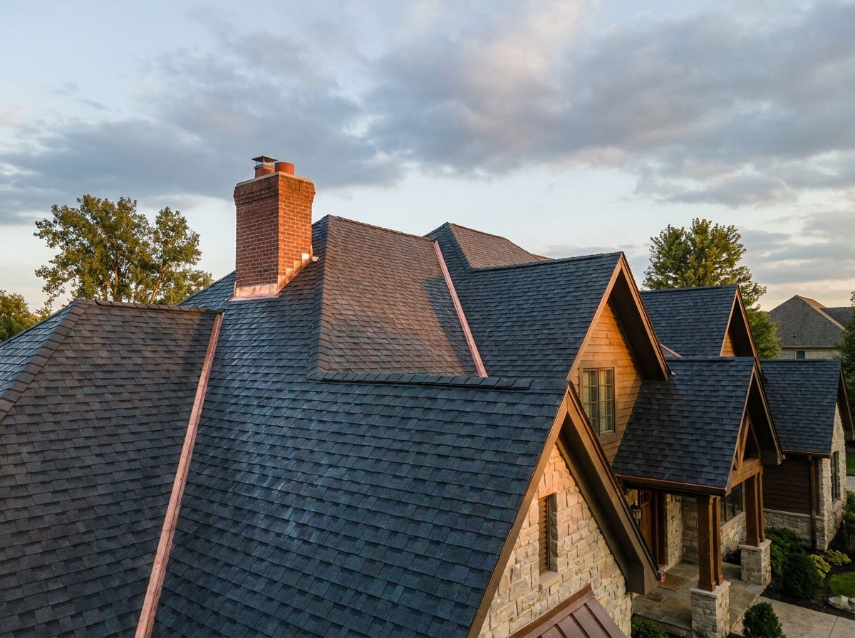 Completed residential architectural shingle roof